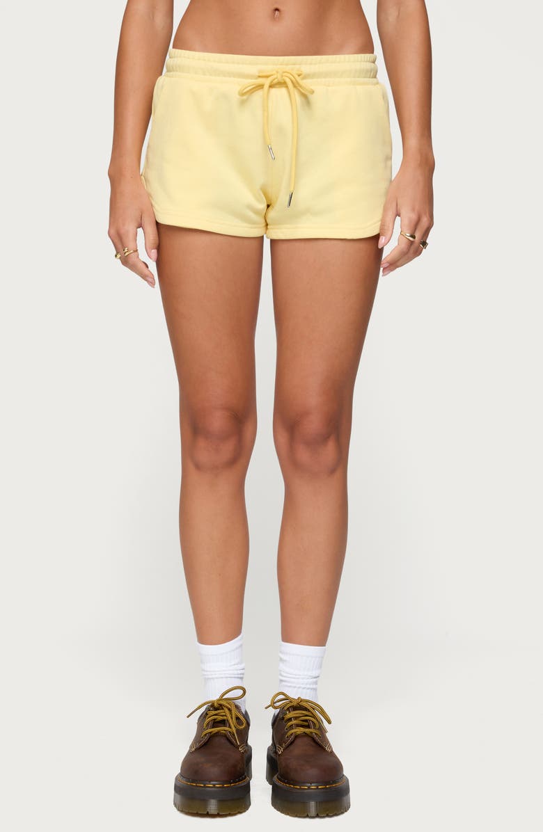 EDIKTED Kordelia Drawstring Sweatshorts, Main, color, Yellow