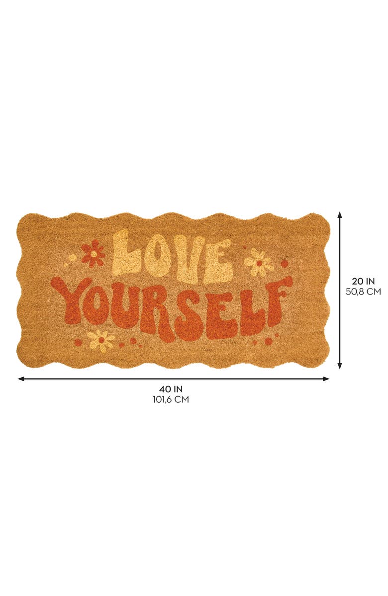mDesign Love Yourself Scalloped Coir Rectangular Doormat, Orange, Alternate, color, Orange