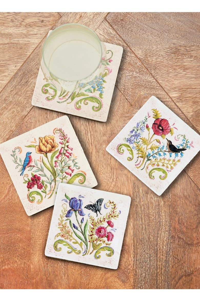 Colonial Williamsburg Dolomite Large Set of 4 Coaster Plates 8.25", Alternate, color, Red