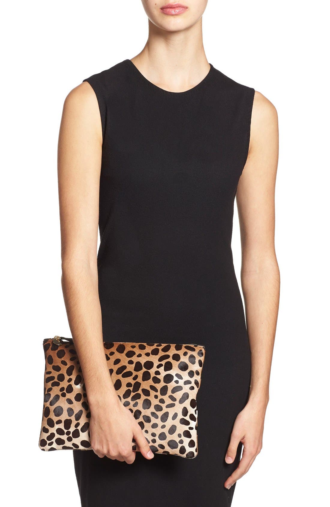 Clare V. Genuine Calf Hair Leopard Print Zip Clutch, Alternate, color, 