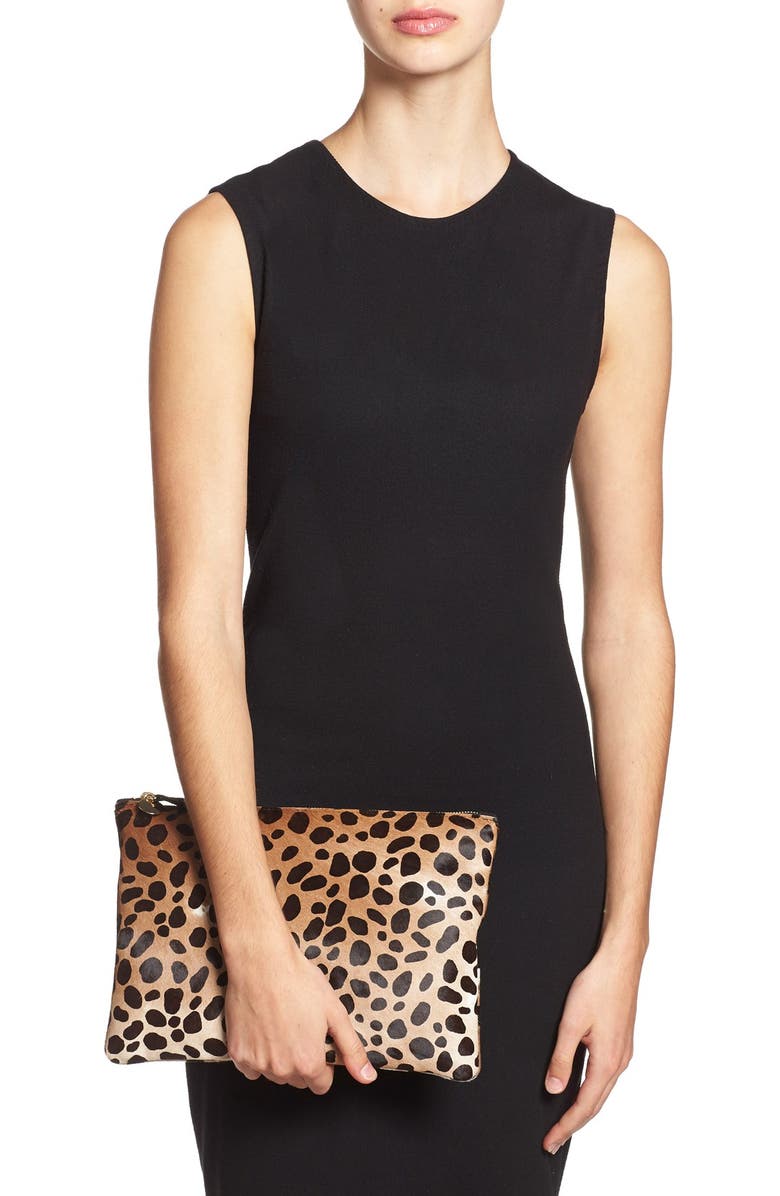 Clare V. Genuine Calf Hair Leopard Print Zip Clutch, Alternate, color,