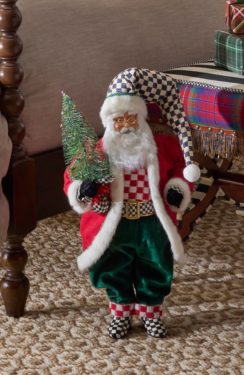 MACKENZIE CHILDS Check It Out Fabric Santa with Tree, Alternate, color, Red