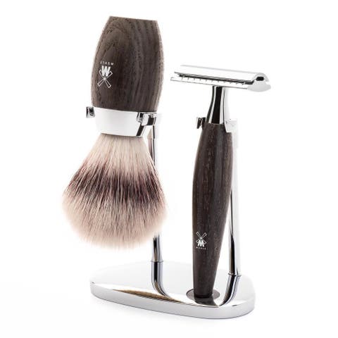 Kosmo Bog Oak 3-Piece Silvertip Fiber & Safety Razor Shaving Set