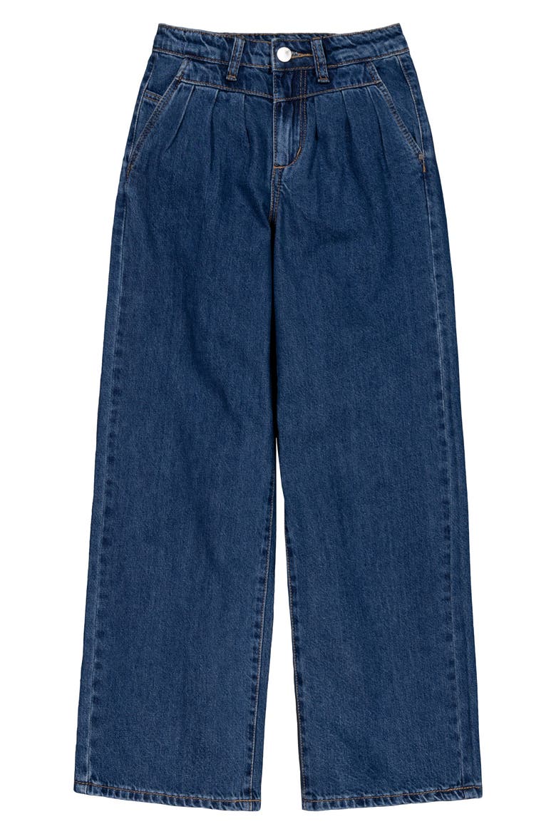 Kids' Mia Pleated High Waist Wide Leg Jeans, Main, color, MEDIUM WASH