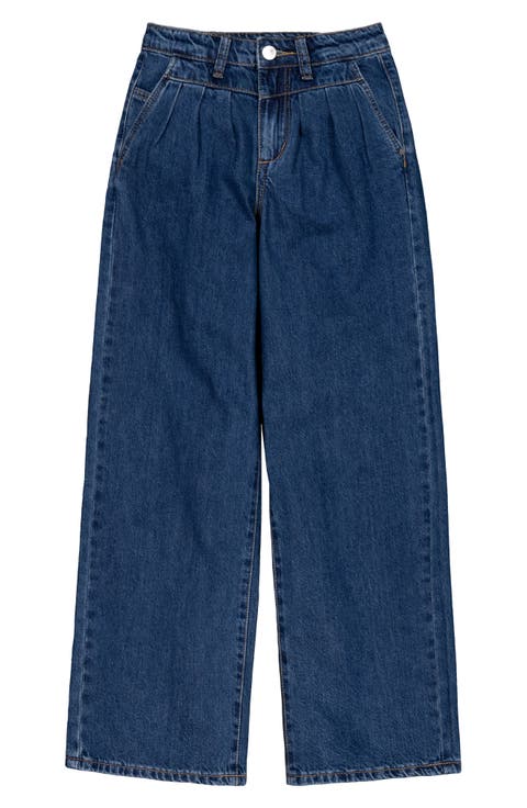 Kids' Mia Pleated High Waist Wide Leg Jeans (Big Kid)