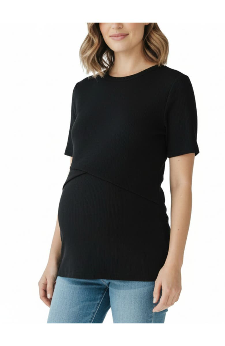 MOTHERHOOD MATERNITY Crew Neck Cross Over Nursing Short Sleeve Top, Main, color, Black