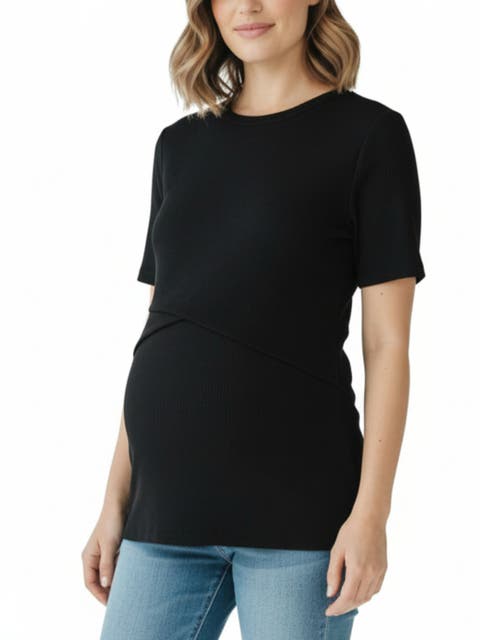 Crew Neck Cross Over Nursing Short Sleeve Top