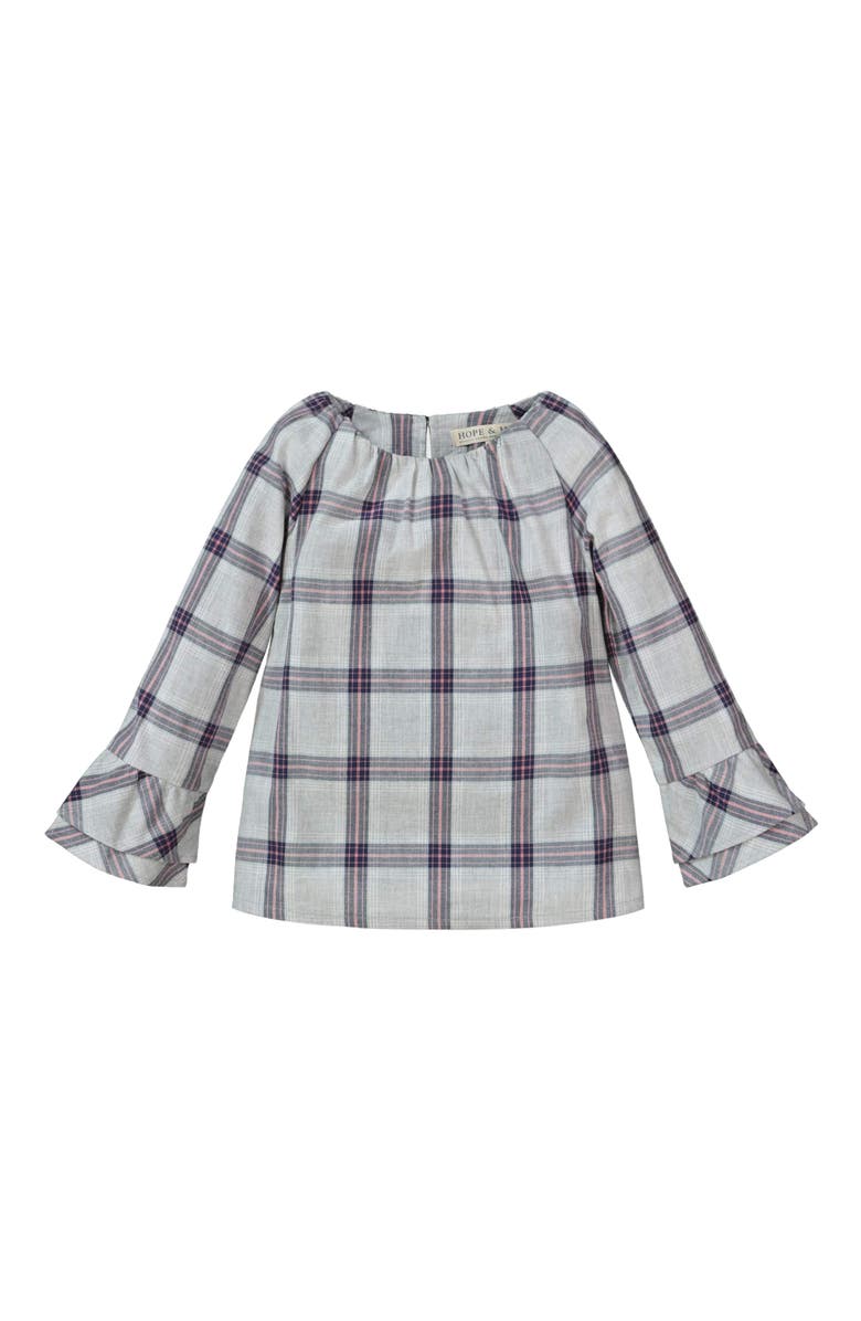 Hope & Henry Baby Girls' Ruffle Sleeve Top, Infant, Alternate, color, Gray Plaid
