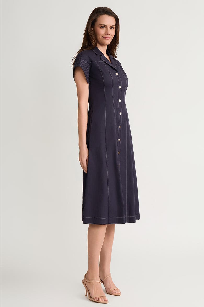 Fit-N-Flare Contrast Stitch Cotton Maxi Dress, Alternate, color, Indigo/White