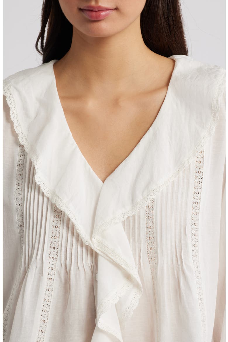 Lace Insert Ruffle Pintuck Long Sleeve Top, Alternate, color, WINTER WHITE