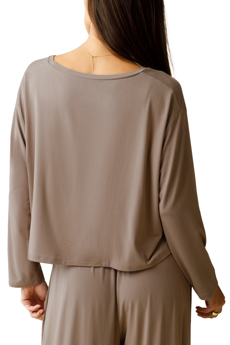 Aria Casual Long Sleeve Cropped Top, Alternate, color, Taupe