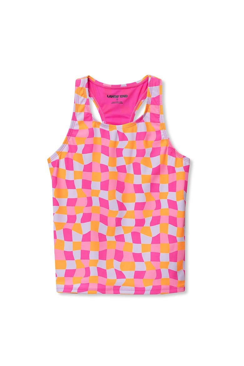 Girls Plus Chlorine Resistant Racer Back Tankini Swim Top, Main, color, Pink/Orange Check