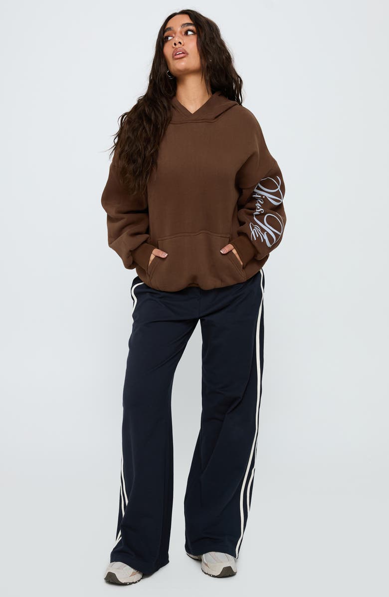 Princess Polly Script Logo Graphic Hoodie, Alternate, color, Brown / Blue