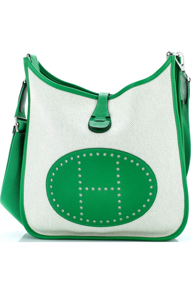 Pre-Owned Hermes Evelyne Bag Gen III Toile and Leather PM, Main, color, Green