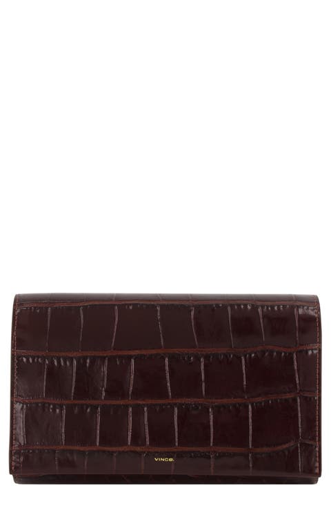 Athene Croc Embossed Leather Wallet on a Strap Crossbody