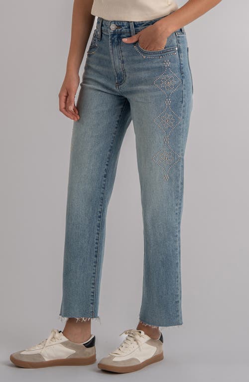 Kut From The Kloth Fay Embellished Raw Hem High Waist Ankle Straight Leg Jeans In Blue