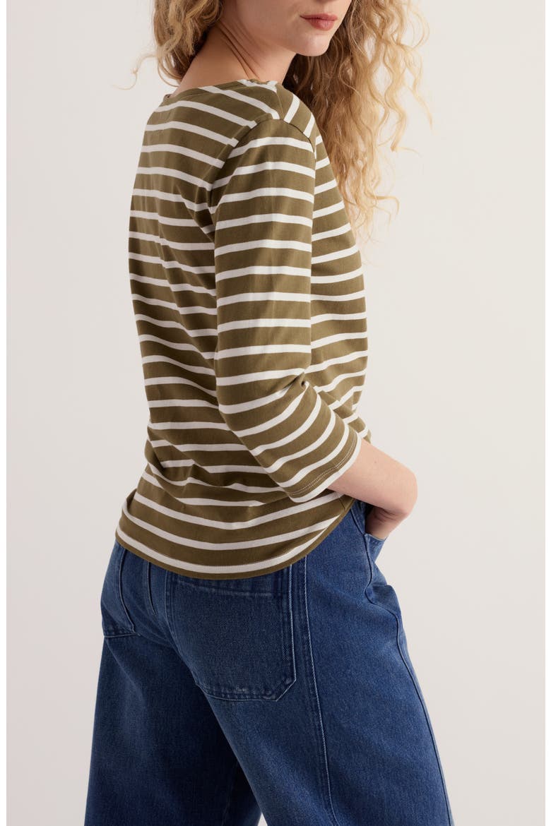 Sailor Striped Organic Cotton Top, Alternate, color, BRETON FERN MOSS CHALK