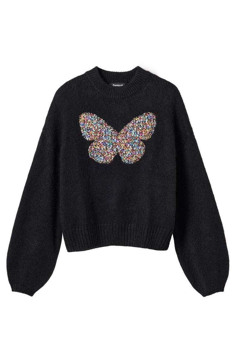 Desigual Chunky Knit Butterfly Pullover, Alternate, color, Black