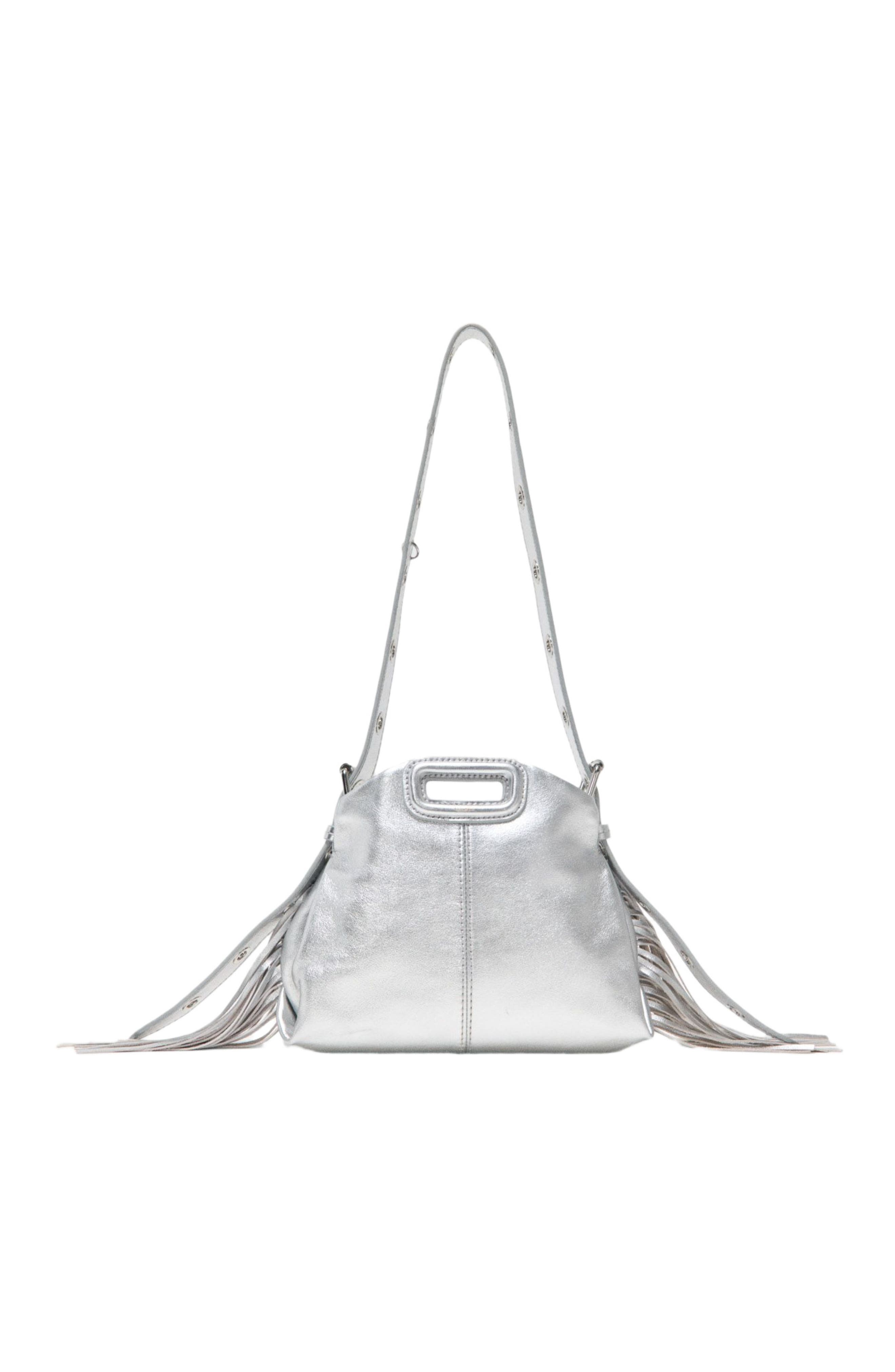 maje Miss M mini metallic leather bag, Alternate, color, Silver