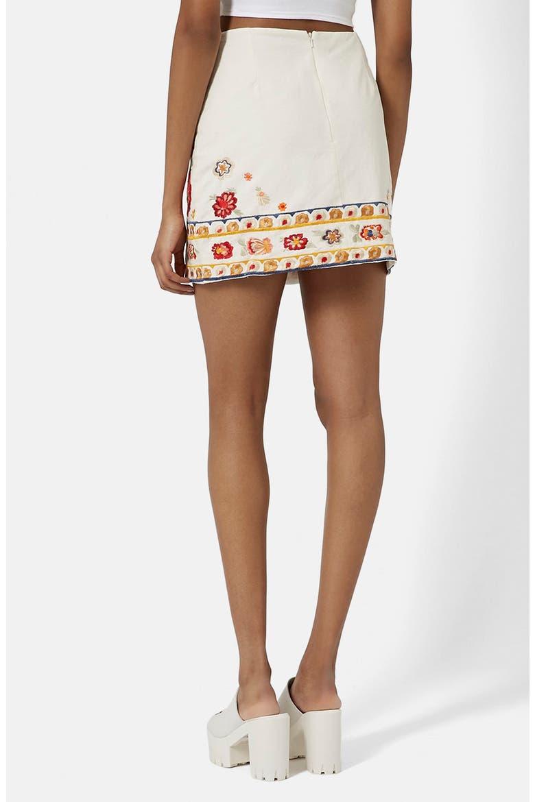 'Troubadour' Embroidered Miniskirt, Alternate, color, CREAM