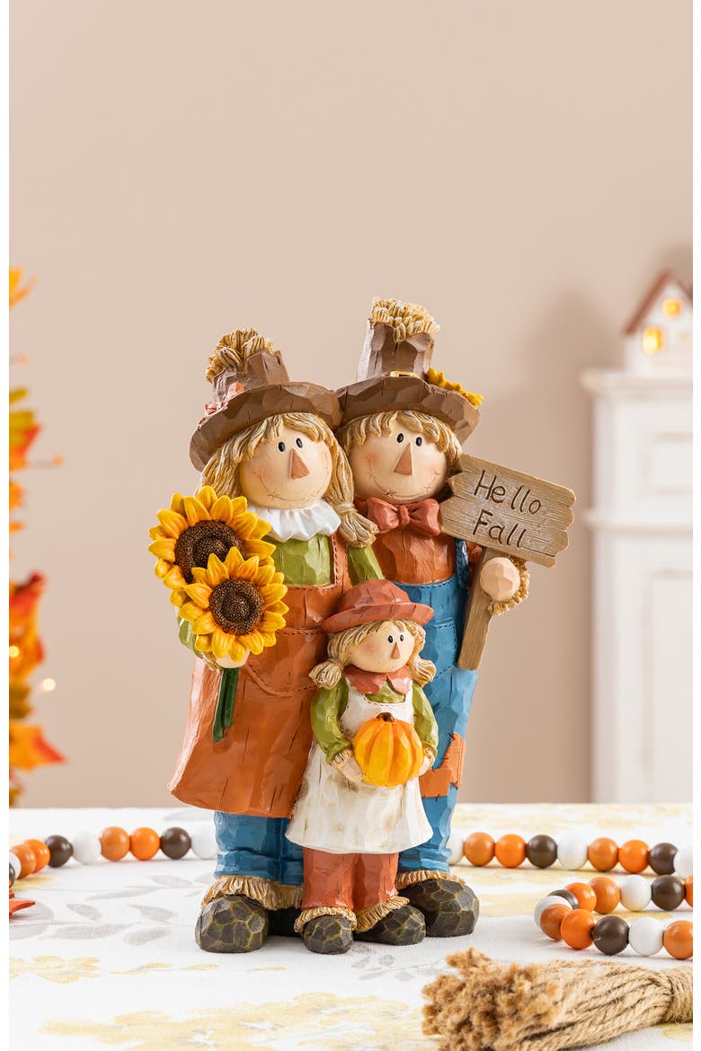 10.5"H Fall Resin Scarecrow Family Table Decor, Alternate, color, Brown