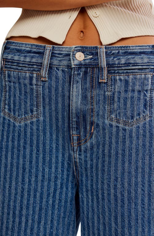 Shop Free People Brette Stripe High Waist Crop Wide Leg Jeans In Bittersweet Blue