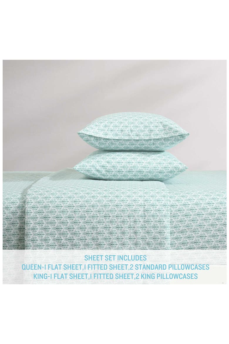 Coastal Batik Percale Cotton Sheet Set, Alternate, color, SPRING GREEN