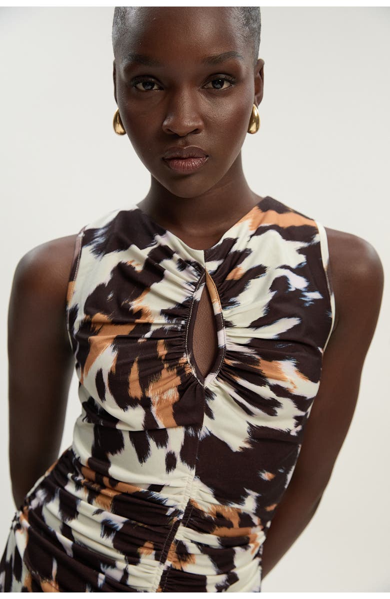 Karen Millen Cut Out Neck Midi Dress, Alternate, color, Animal