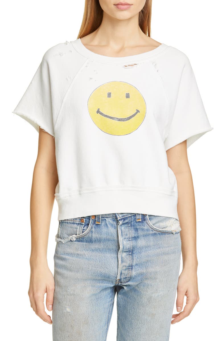 Re/Done Smiley Raw Sweatshirt, Main, color,