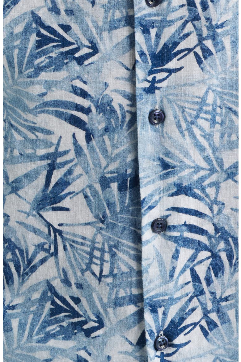 Keneth Leaf Print Short Sleeve Stretch Cotton Button-Up Shirt, Alternate, color, WASHED BLUE