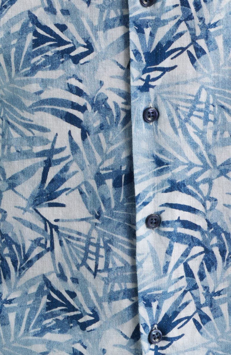 Robert Barakett Keneth Leaf Print Short Sleeve Stretch Cotton Button-Up Shirt, Alternate, color, Washed Blue