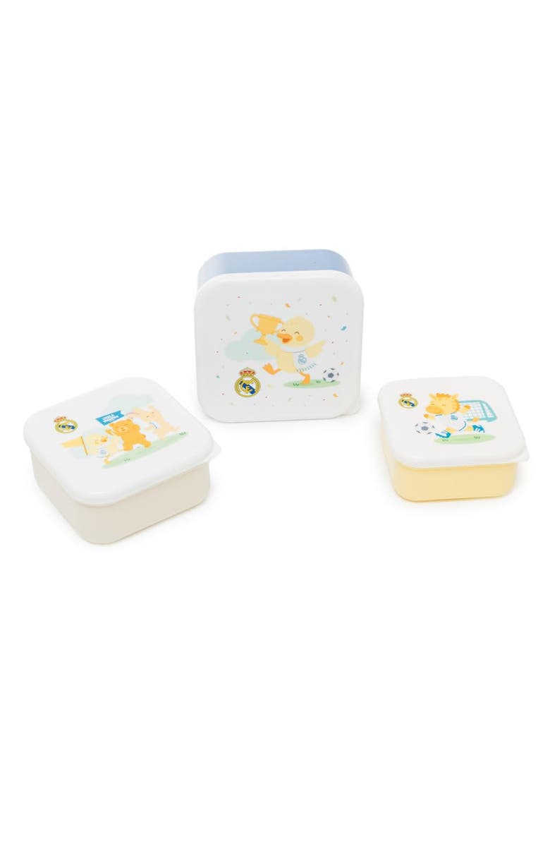 Miniland Real Madrid 3 Piece Snackbox Set for Little Soccer Fans, Main, color, White Multi