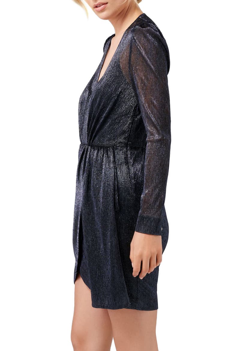 Alexia Long Sleeve Metallic Cocktail Dress, Alternate, color, NAVY