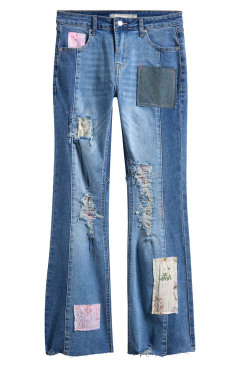 Kids' Ripped Floral Patch Flare Jeans (Big Kid)
