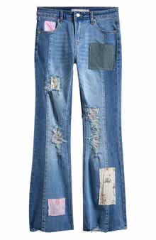 Kids' Ripped Floral Patch Flare Jeans