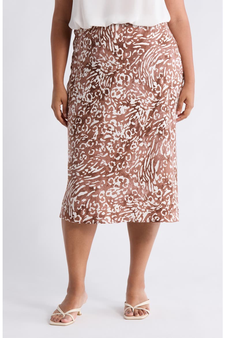 Animal Print Satin Midi Skirt, Main, color, CHOCOLATE