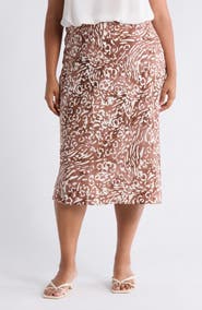 Renee C Animal Print Satin Midi Skirt