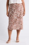 Renee C Animal Print Satin Midi Skirt