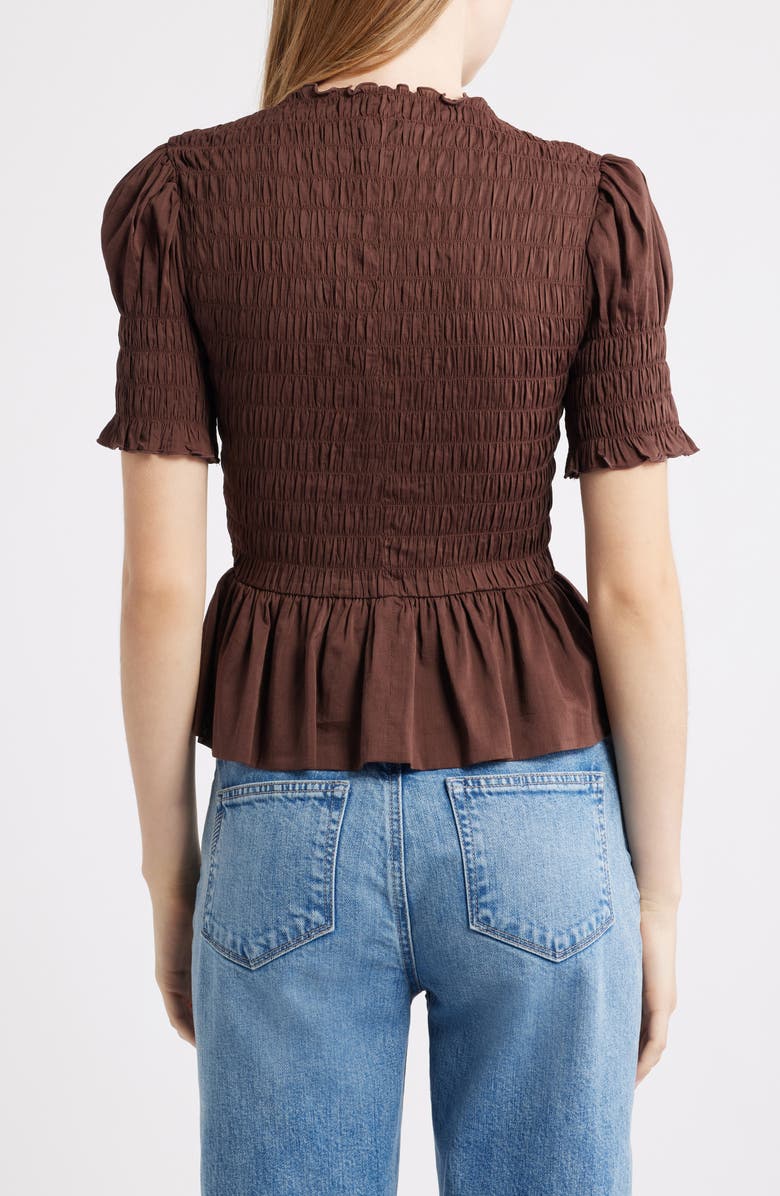 Reformation Aggie Smocked Ruffle Hem Top, Alternate, color, Cafe