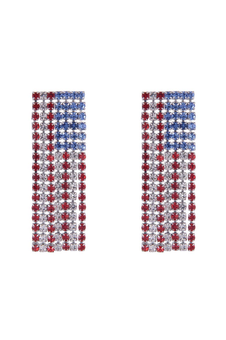 American Flag Rhinestone Earrings, Alternate, color, Red