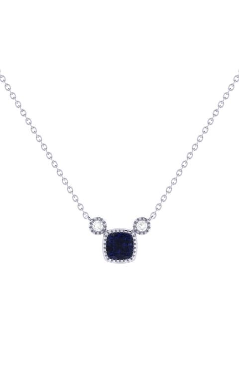 Cushion Cut Sapphire & Diamond Necklace