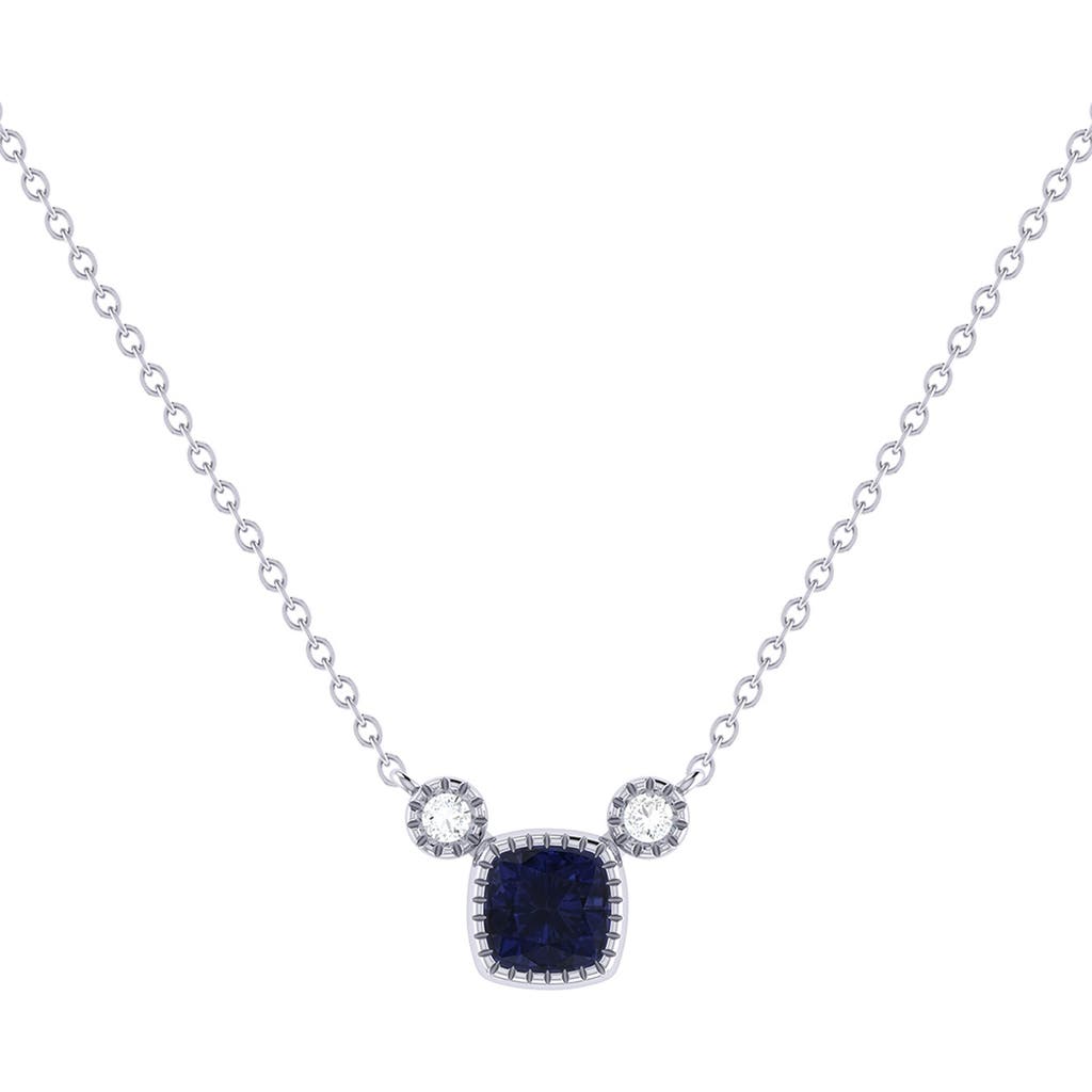 Luvmyjewelry Cushion Cut Sapphire & Diamond 14k Gold Birthstone Necklace In Metallic