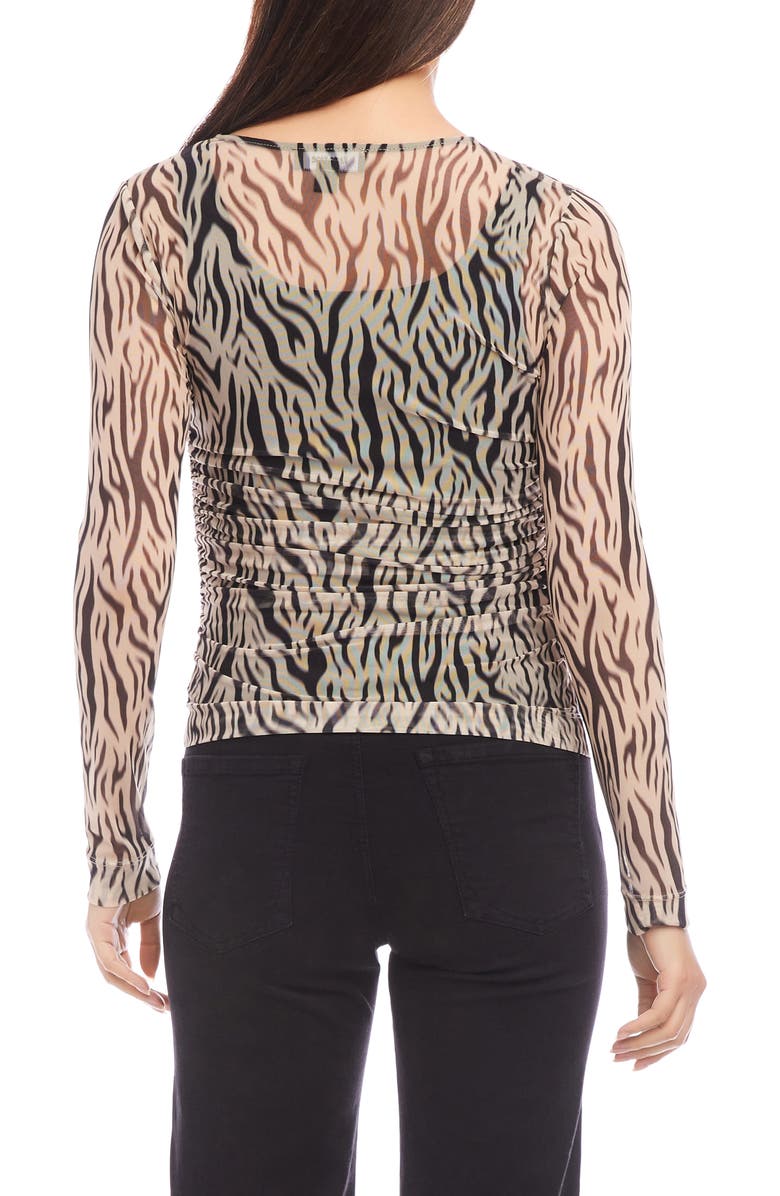 Karen Kane Zebra Print Side Ruched Sheer Mesh Top, Alternate, color, 