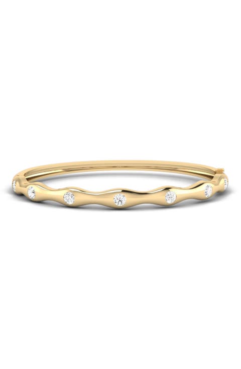 Ripple Edge Inlay Bangle Lab Diamond in 14K Gold