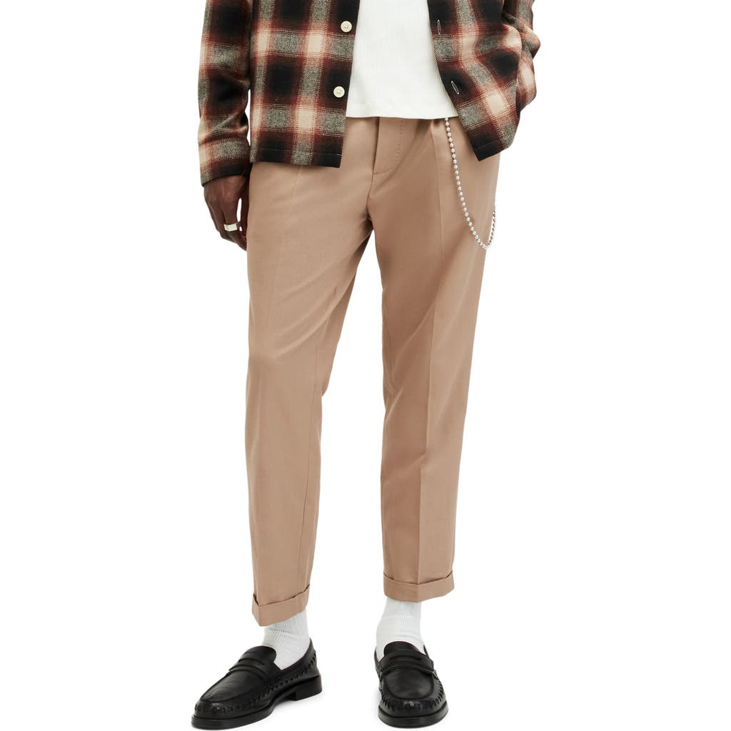 Allsaints Tallis Slim Fit Cropped Trousers In Toffee Taupe