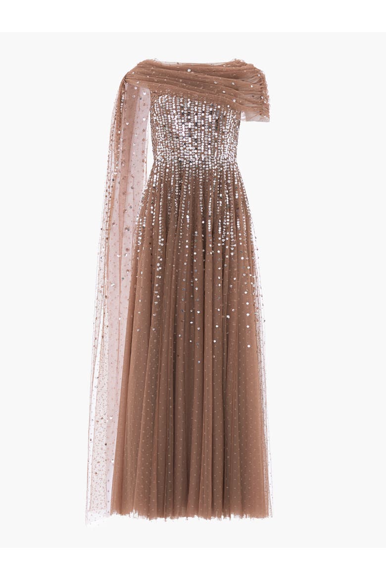 Moonlight Sequin Draped Gown, Alternate, color, Cocoa/Tawny