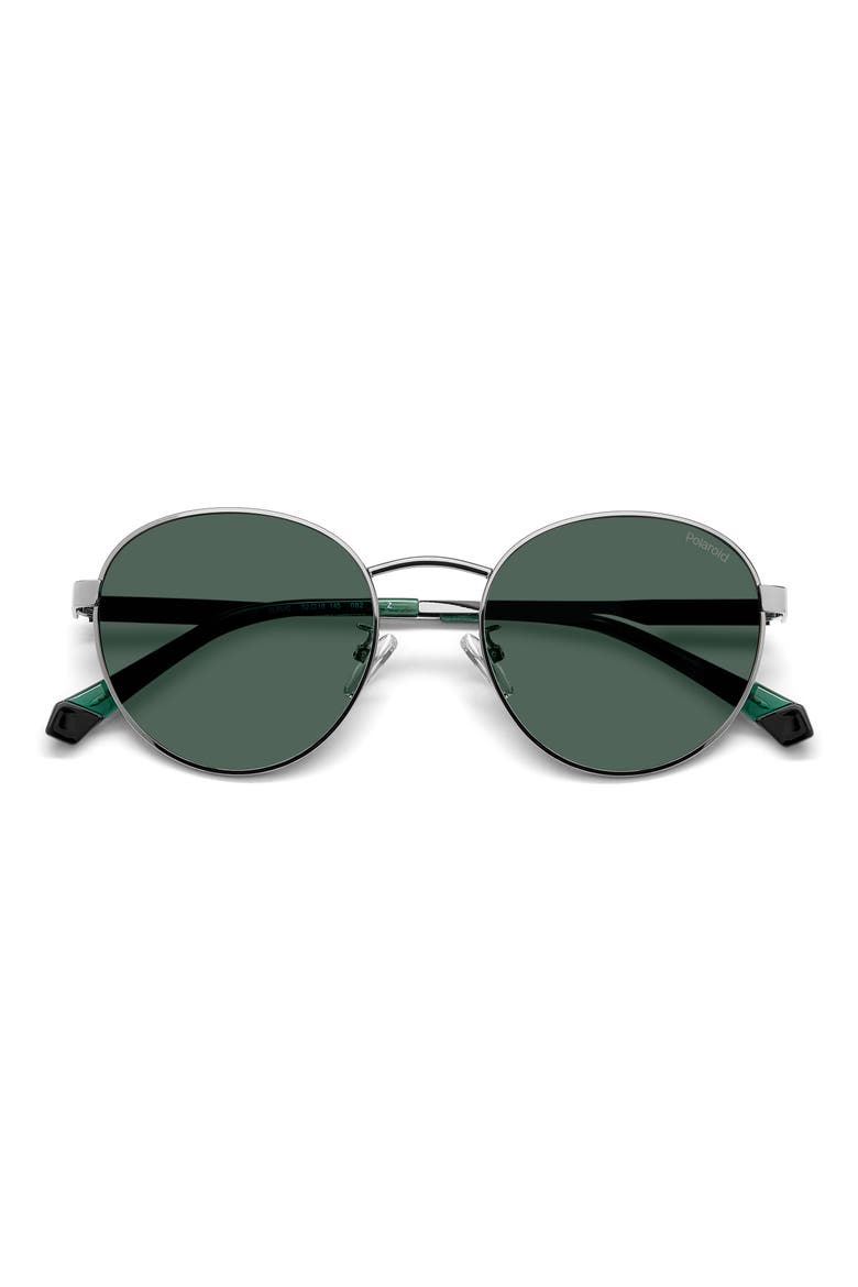 52mm Polarized Round Sunglasses, Main, color, RUTHENIUM/ GREEN POLARIZED