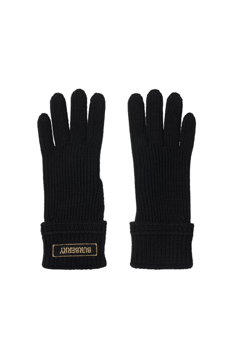 Burberry Logo Patch Wool Blend Gloves, Main, color, Black