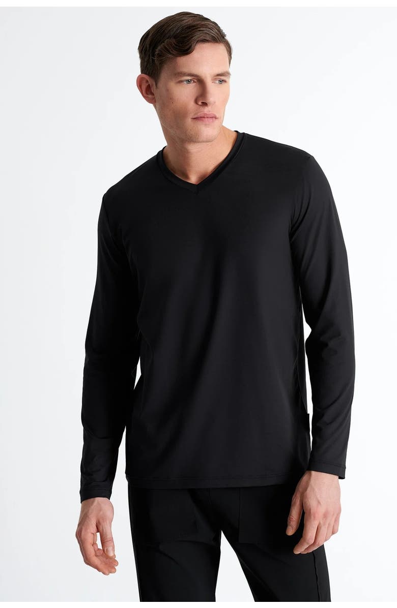 SHAN Microfiber long-sleeve V-neck, Alternate, color, Black