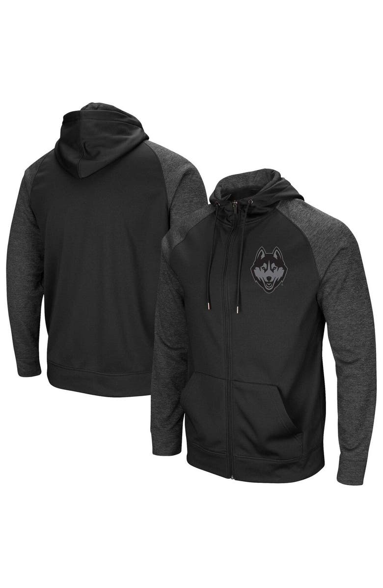 COLOSSEUM Men's Colosseum Black UConn Huskies Blackout 3.0 Tonal Raglan Full-Zip Hoodie, Main, color, Black